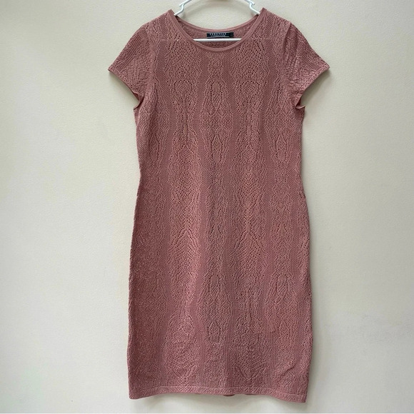 Peruvian Connection 100% Pima Cotton Blush Rose Lace Open Weave Dress Size Large - Picture 1 of 7